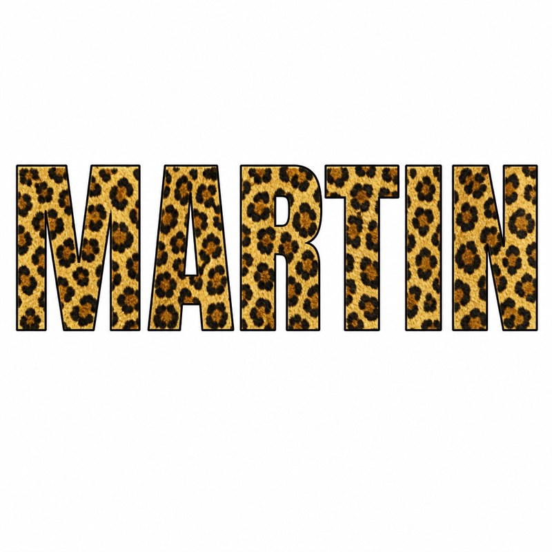 The word MARTIN filled with leopard print pattern lettering
