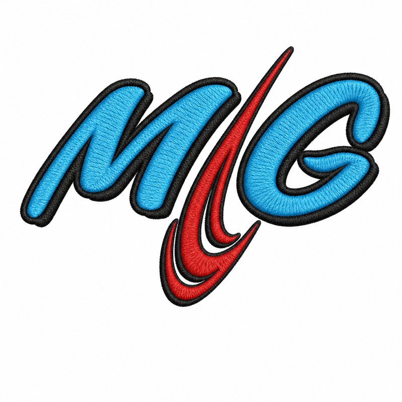 MG logo converted to the Embroidery look by the AI style designer
