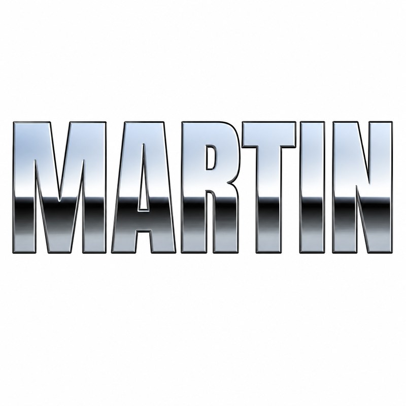 The word MARTIN rendered as polished chrome shop lettering