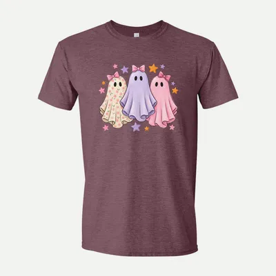 Preppy Halloween Boo Coquette Front 2 shirt in Heather Maroon