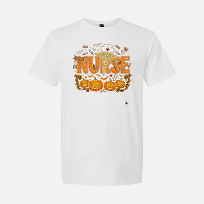 Halloween Nurse Spooky Pumpkins Caduceus shirt in White