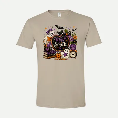 Personalized Halloween Teacher shirt in Sand