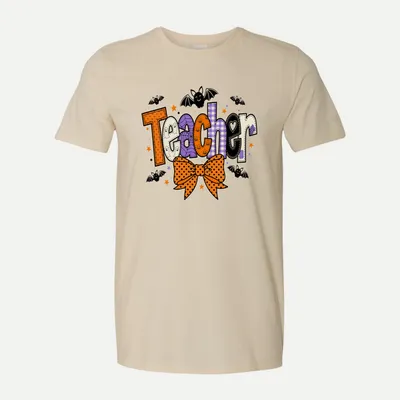 Halloween Teacher Bow shirt in Natural