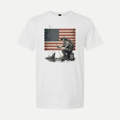 Bass Fishing Man American Flag 4 shirt in White