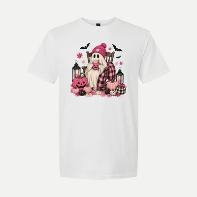 Pink Halloween Fall Cute Ghost shirt in White