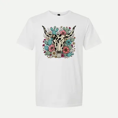 Boho Cow Skull Western Cactus shirt in White
