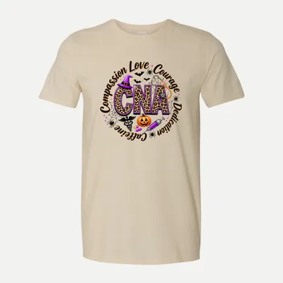 Leopard CNA Halloween Nurse Tshirt shirt in Natural