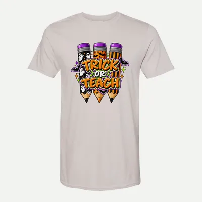 Trick or Teach Halloween Teacher shirt in Ice Grey
