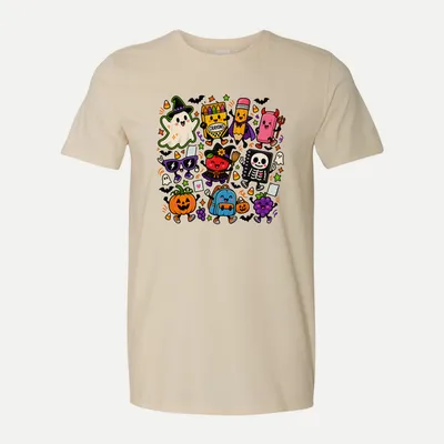 Halloween School Supplies Clipart shirt in Natural