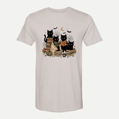 Halloween Black Cat Book Reading shirt in Ice Grey