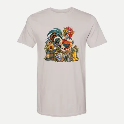 Whimsical Farm Rooster Clipart Rustic 12 shirt in Ice Grey