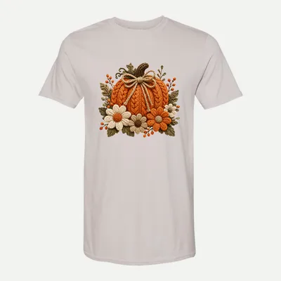 Pumpkin Flower Autumn Crochet Yarn shirt in Ice Grey