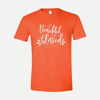 Thankful and BlessedWHITE shirt in Orange