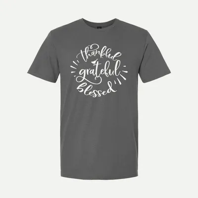 Thankful grateful blessed white shirt in Charcoal