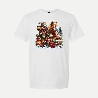 Horse Christmas Farm Design shirt in White