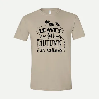 Leaves are falling autumn calling black shirt in Sand