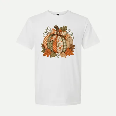 Patchwork Pumpkin Autumn Harvest shirt in White