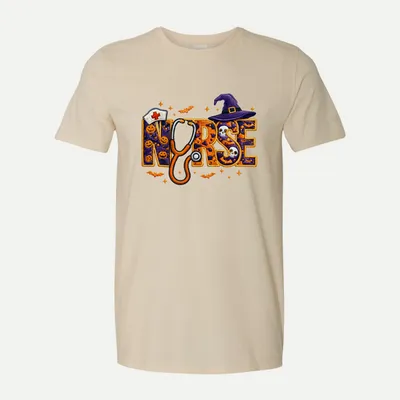Halloween Nurse Pumpkin Stethoscope shirt in Natural