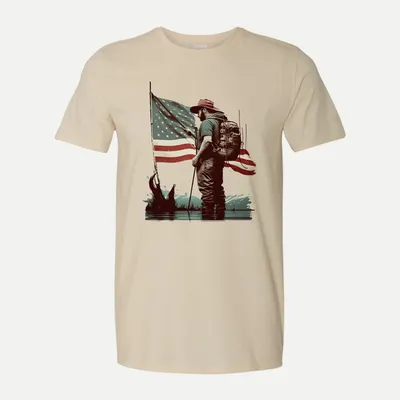 Bass Fishing Man American Flag 2 shirt in Natural