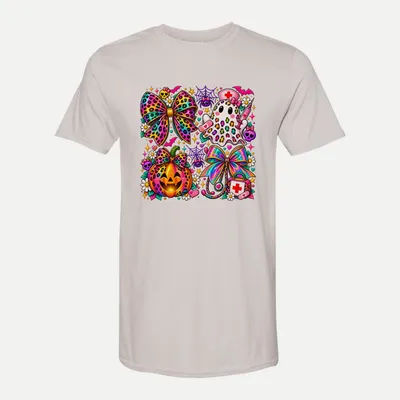 Halloween Nurse Leopard Bow shirt in Ice Grey