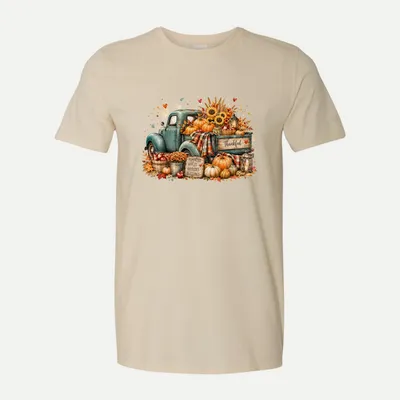Autumn Truck Pumpkin Clipart shirt in Natural