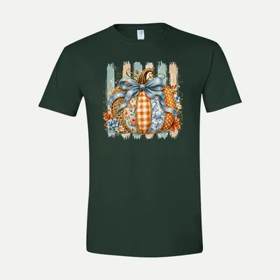 Coquette Patchwork Fall Pumpkin shirt in Forest