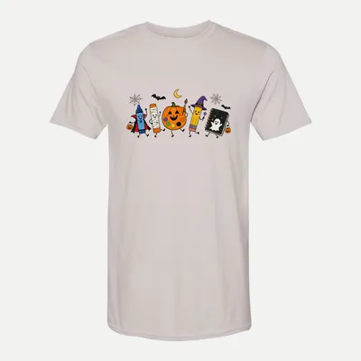Halloween Teacher School Doodles shirt in Ice Grey