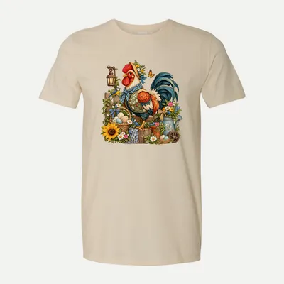 Whimsical Farm Rooster Clipart Rustic 9 shirt in Natural