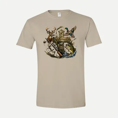 Hunting Fishing Cross Deer Duck shirt in Sand