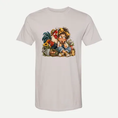 Whimsical Farm Rooster Clipart Rustic 5 shirt in Ice Grey