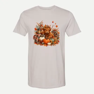 Highland Cow Fall Pumpkin shirt in Ice Grey