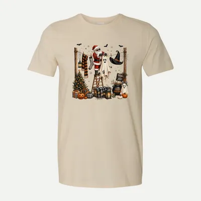 Santa Ghost Halloween Christmas shirt in Natural