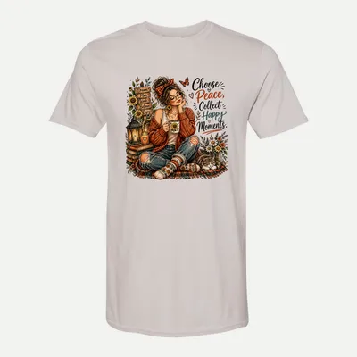 Boho Fall Woman Sunflower shirt in Ice Grey