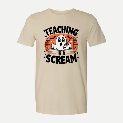 Halloween teacher ghost SVG Design shirt in Natural