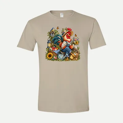 Whimsical Farm Rooster Clipart Rustic 6 shirt in Sand