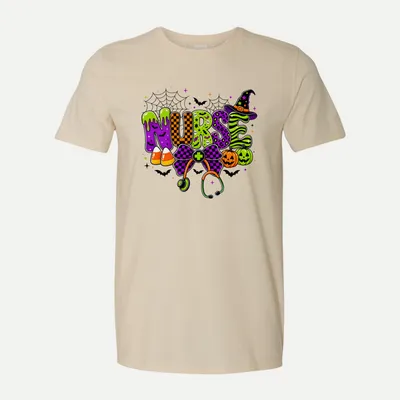 Spooky Halloween Nurse TShirt shirt in Natural