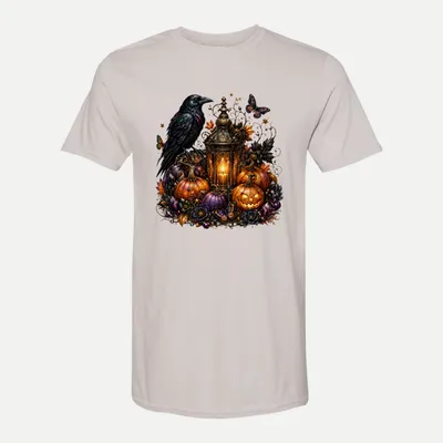 Halloween Crow Pumpkin Lantern Art shirt in Ice Grey