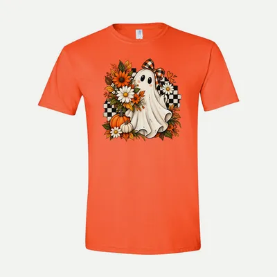 Cute Fall Ghost Buffalo shirt in Orange