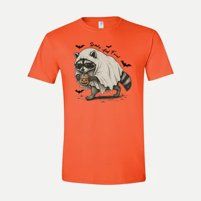 Spooky Raccoon Ghost Halloween shirt in Orange