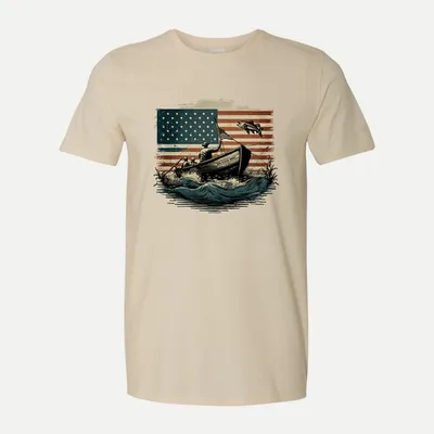 Bass Fishing Man American Flag 3 shirt in Natural
