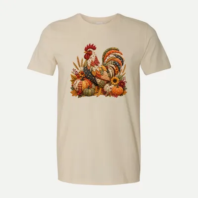 Patchwork Autumn Pumpkin Rooster shirt in Natural