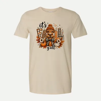 Its Fall Yall Highland Cow shirt in Natural
