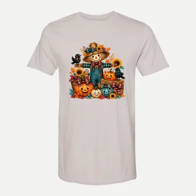 Cute Fall Scarecrow Pumpkin shirt in Ice Grey