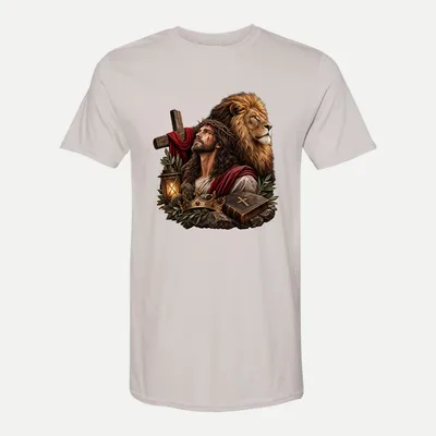 Christian Jesus and Lion Faith shirt in Ice Grey