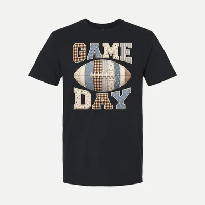 Faux Patchwork Football Game Day shirt in Black