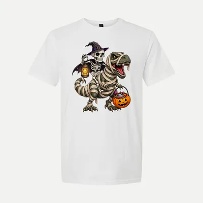 Skeleton Riding TRex Halloween shirt in White