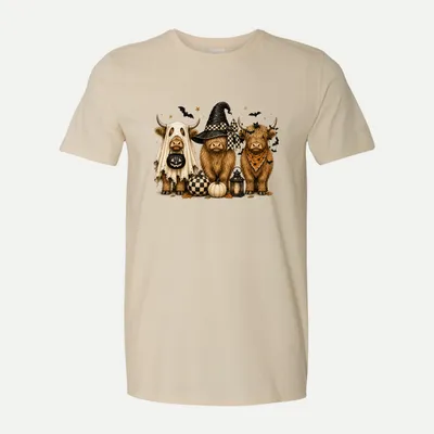 Highland Cow Halloween Ghost Witch shirt in Natural