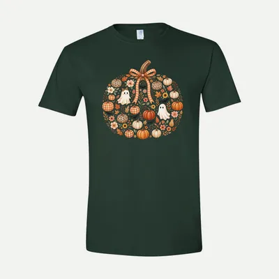 Fall Pumpkin Ghost Coquette shirt in Forest