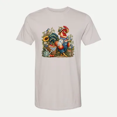 Whimsical Farm Rooster Clipart Rustic 3 shirt in Ice Grey