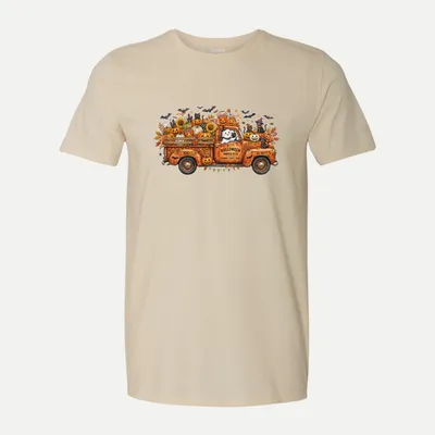 Fall Halloween Ghost Harvest Truck shirt in Natural